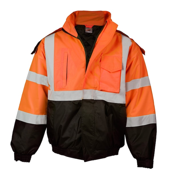 Kishigo Hi-Vis Economy Bomber Jacket, Polyester, Class 3 Type R, Orange/Black, M JS122-M - main